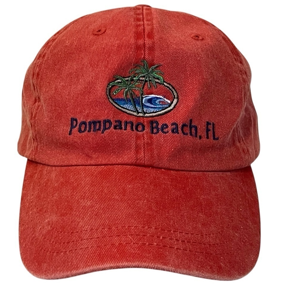 Red Pompano Beach Adjustable Cotton Ball Cap